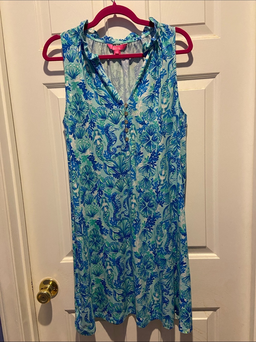 Lilly Pulitzer Azlynn Dress in Sea Glass Aqua Seaing Double- Large- EUC